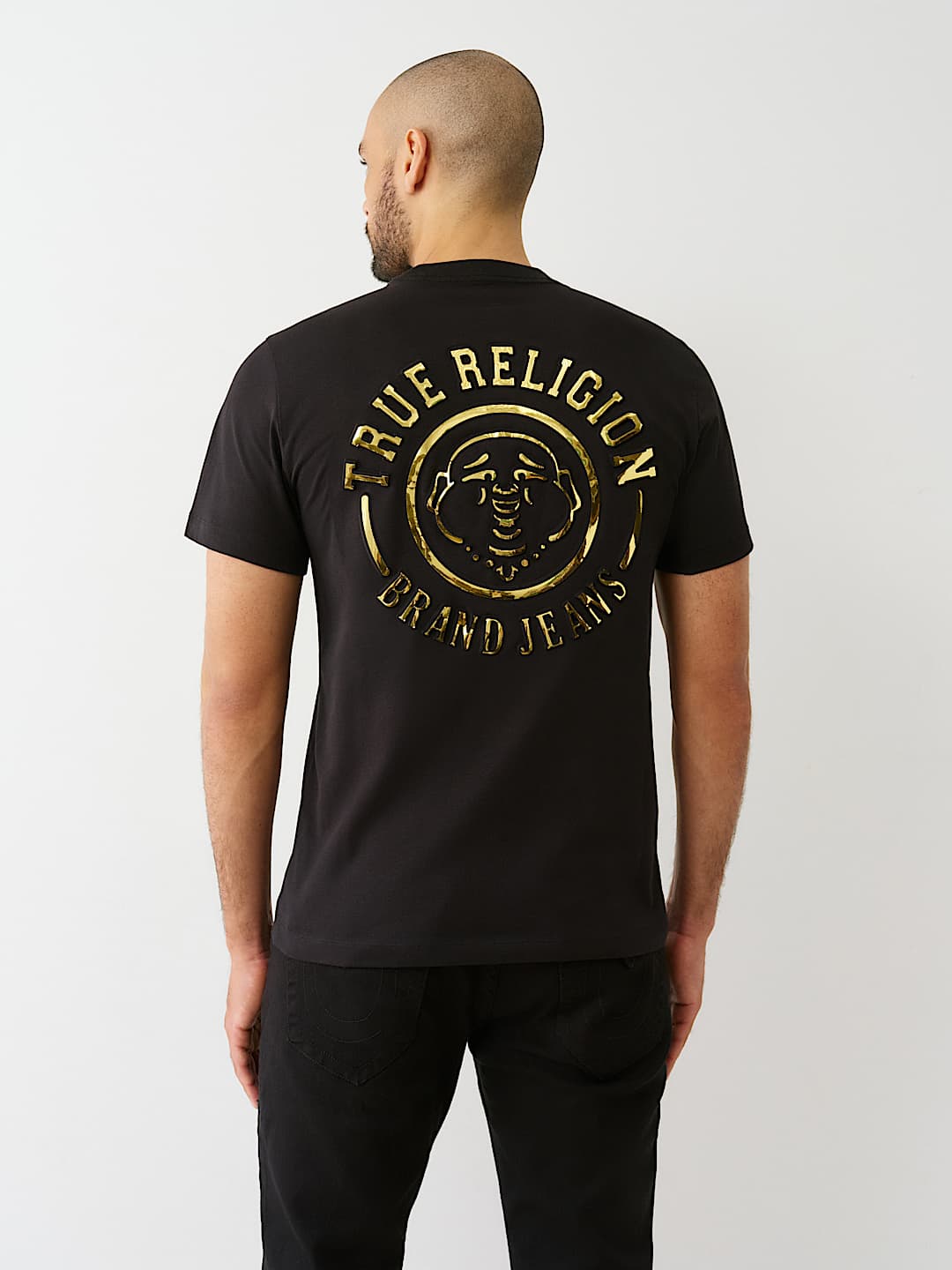 True Religion Gold Buddha Circle Tee — Black