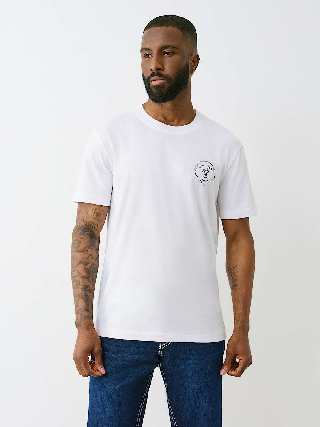 True Religion Silver Buddha Circle Tee — White