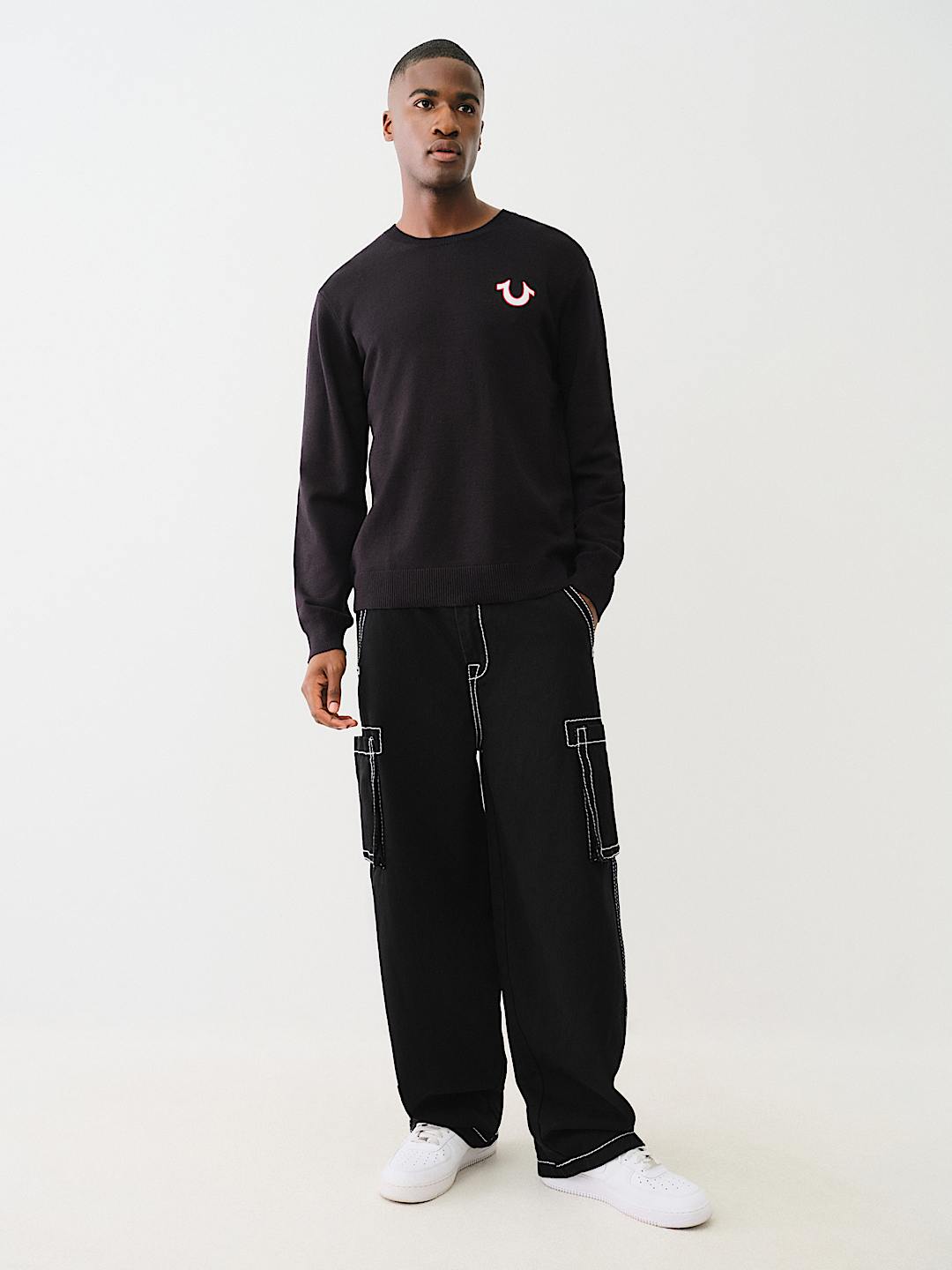 True Religion Pink Box Logo Crewneck — Black