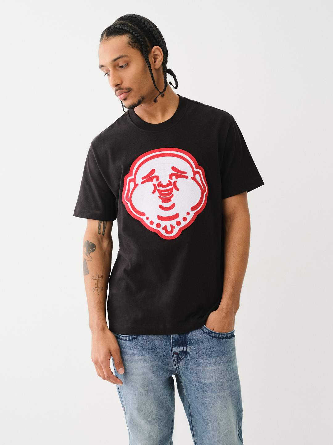 True Religion Red Circle Logo Tee — Black