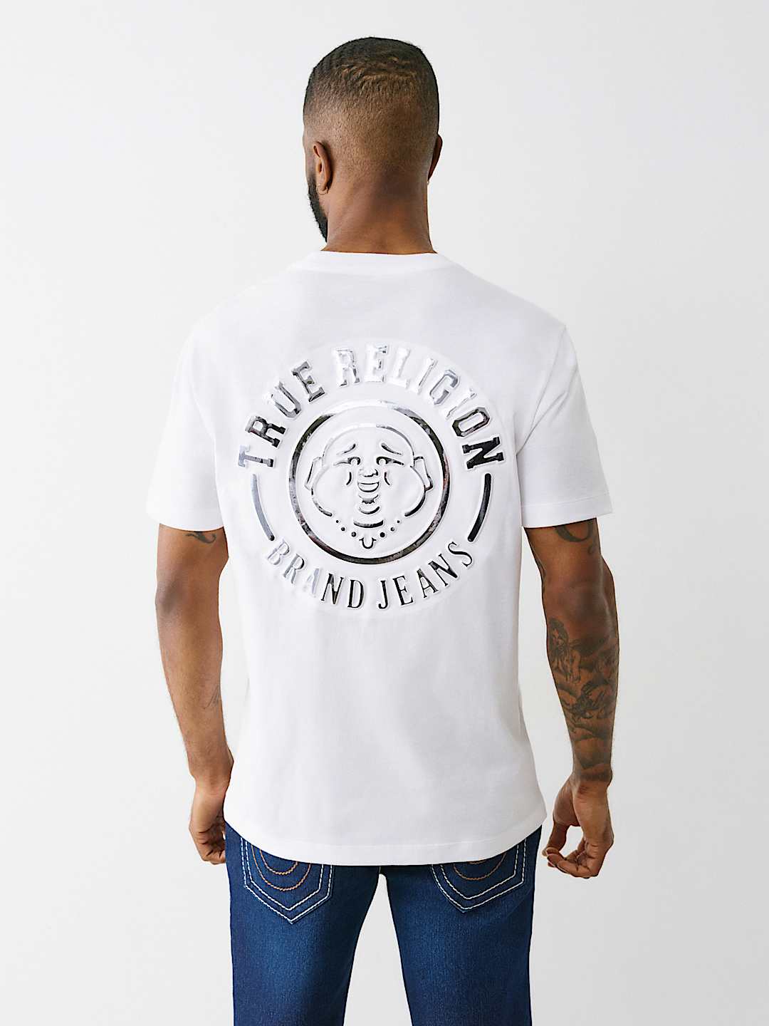True Religion Silver Buddha Circle Tee — White