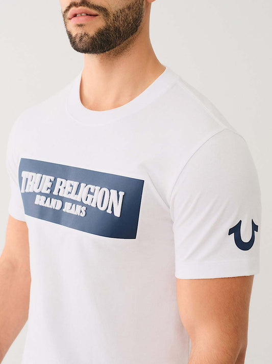 True Religion Blue Box Logo Tee — White