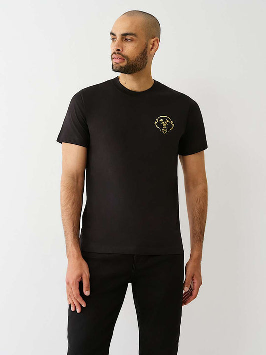 True Religion Gold Buddha Circle Tee — Black